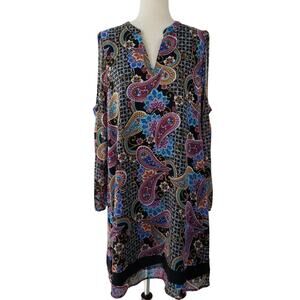 Nicole Miller Black Blue Purple   Floral Paisley Lined Tunic Dress   12